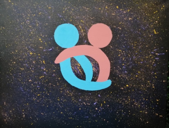 UNIDOS Luis Alejandro Campos Maldonado Acrílico s/ Lienzo. El tema que yo escogí fue “AMOR REAL” dentro de esta pintura yo estoy representando a dos personas (hombre color azul y mujer color rosa) los cuales se encuentran en el espacio, el cual es infinito ellos se abrazan porque a pesar que no haya nada alrededor siempre se tendrán el uno al otro, su amor entre ellos dos también es referente al espacio ya que lo que sienten el uno por el otro es inmenso, hay estrellas alrededor de diferentes colores representando “momentos” y le da también mucha vida a la pintura.