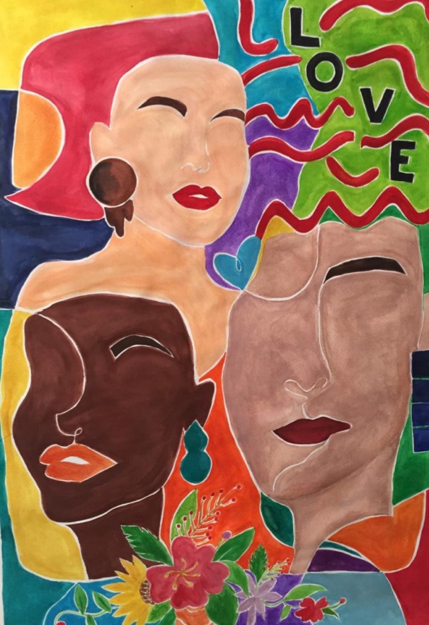 AMOR EN COLORES Roxana Samantha Martínez Martínez Acuarela. El amor es muy complejo: hay algunos que lo encuentran en otra persona, algunos en su trabajo, el amor hacia la vida y por ello no debemos de amar cosas tan específicas y encerrarnos en un solo modelo, ya que el amor se expresa de mil maneras y colores, razas y razones, el amor es complicado pero al final es amor.